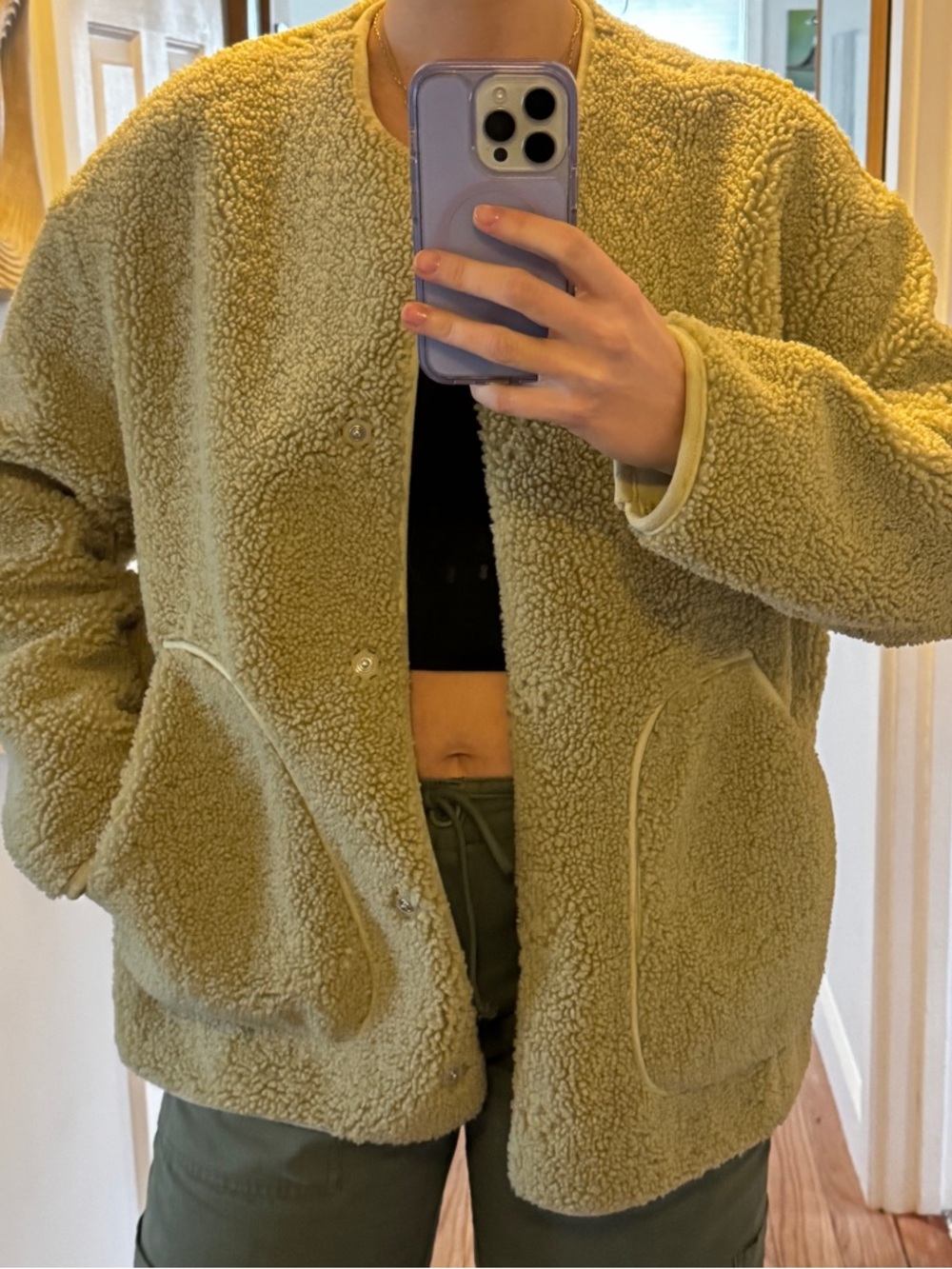 Zara Olive Green Teddy Sherpa Jacket